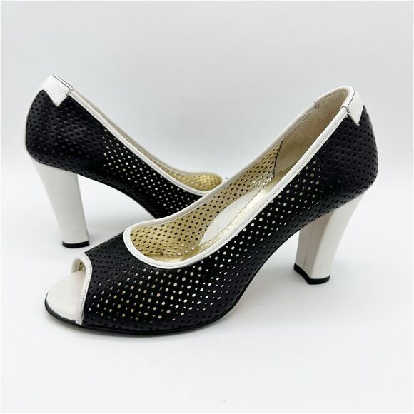Taryn Rose Creamy Napa Mesh‎ Open Toe Spectator Heels Sz US 8 EUR 38.5 Narrow - Picture 3 of 15